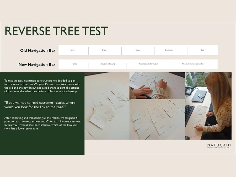 Reverse tree test and navigation bar comparison