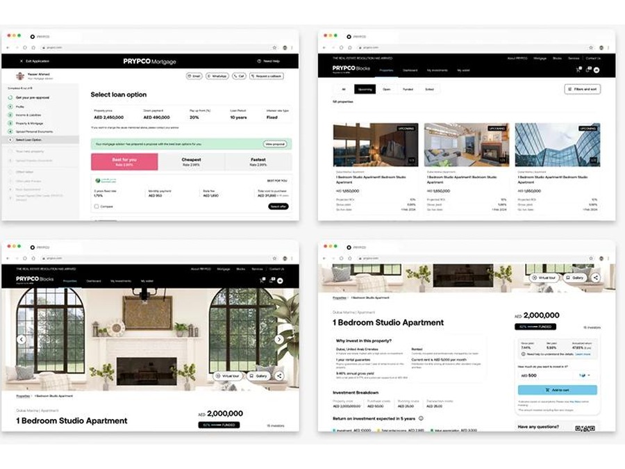 PRYPCO high-fidelity UI screens